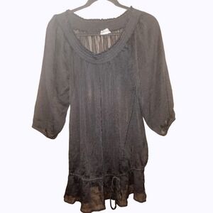 Motherhood Maternity Blouse Top Medium Black 3/4 Sleeve Tie Waist‎